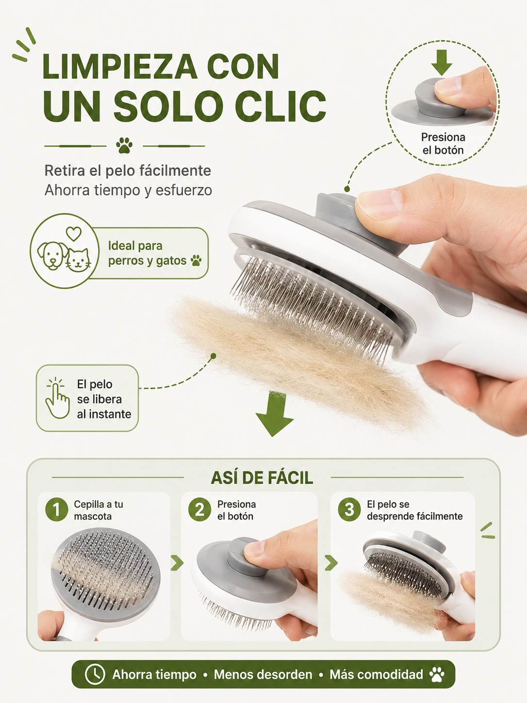 Cepillo Autolimpiante para perros y gatos