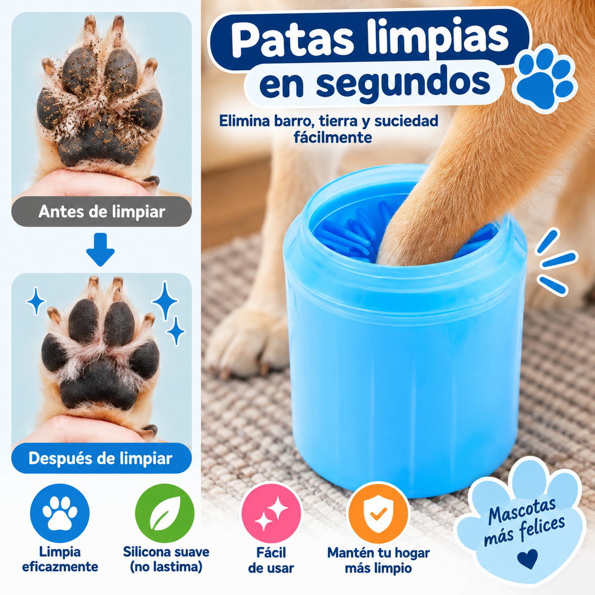 Limpiador portátil de patas para perros - silicona suave