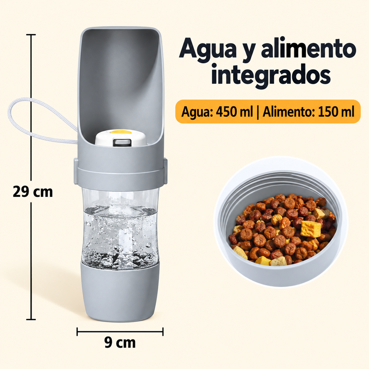 Botella portátil 2 en 1 para perros - Agua y alimento